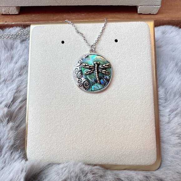 Dragonfly Abalone Medallion Necklace - Picture 1 of 4